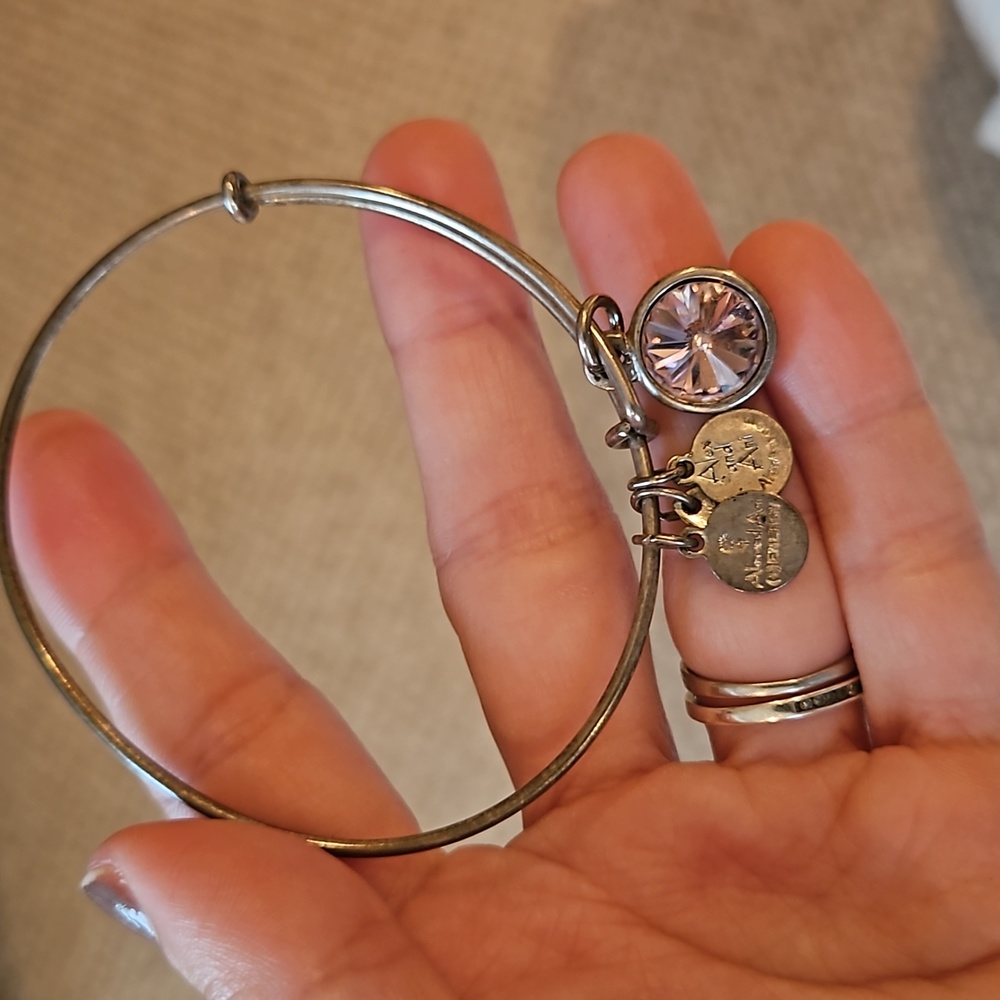 Alex and Ani silver pink gem charm bracelet libra October birthstone birthday